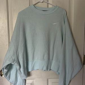Mint Colored Embroidered Nike Cropped Sweatshirt
